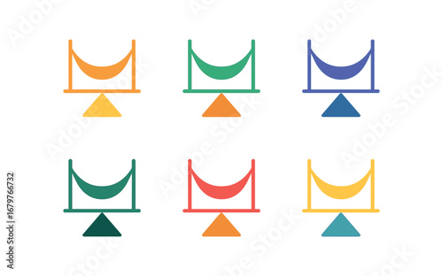 vector colorful flat filled icons hammock balancing (symbolic): relaxation stillness balance gentle pause simplicity self care.