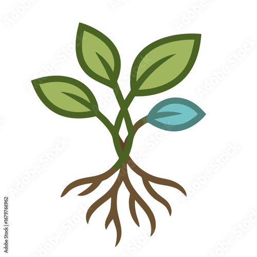 Minimalist Vector of Intertwined Leaves with Suspended Roots, Symbolizing Regeneration for Green Marketing, Sustainable Digital Branding Designs.	
