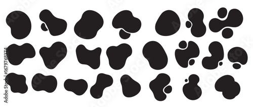 Abstract Cow Spot Pattern – Irregular Black Blob Texture on White Background for Textile, Branding, Packaging, and Digital Design Projects