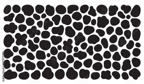 Abstract Cow Spot Pattern – Irregular Black Blob Texture on White Background for Textile, Branding, Packaging, and Digital Design Projects