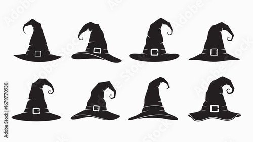 Witch Hat Silhouette Set Halloween Magic Costume Clipart Collection