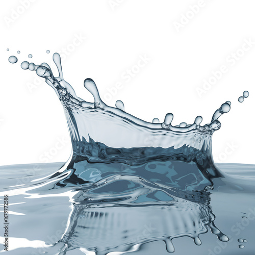 Dynamic Water Splash Crown with Droplets and Reflection