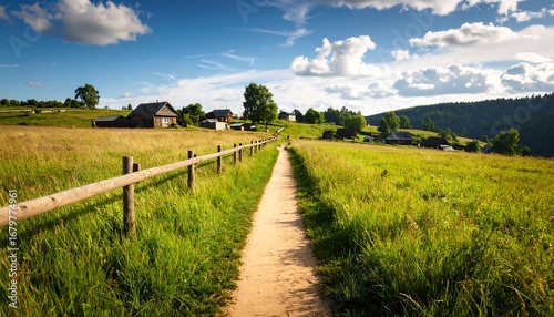 Countryside path under a vibrant sky