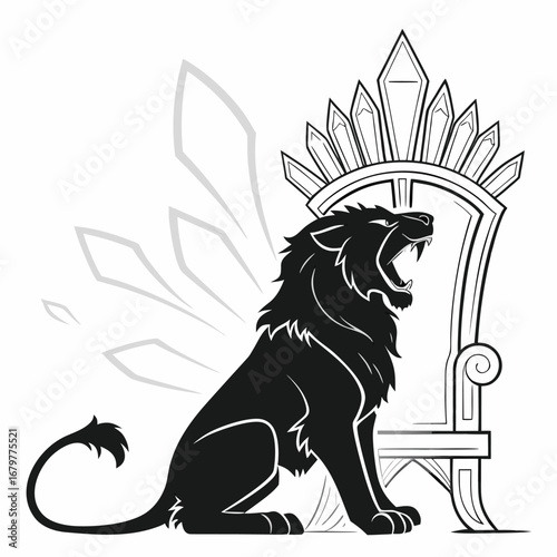 Lion roaring in crystal throne silhouette