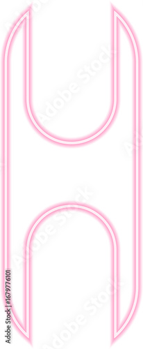 Neon outline shape of a rounded H-shape with concave sides.