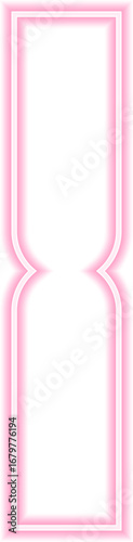 Shape with neon outline of a long rectangle with angular concave sides opposite each other.