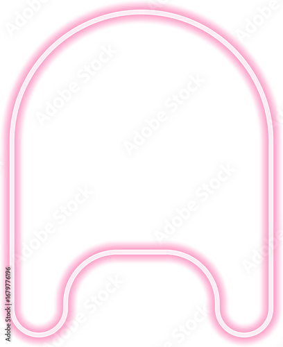 Shape with neon outline of a long shape with one rounded side and a rounded concave opposite.