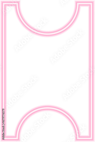 Shape features a neon outline with a concave rectangle and circular concave on two opposite sides.