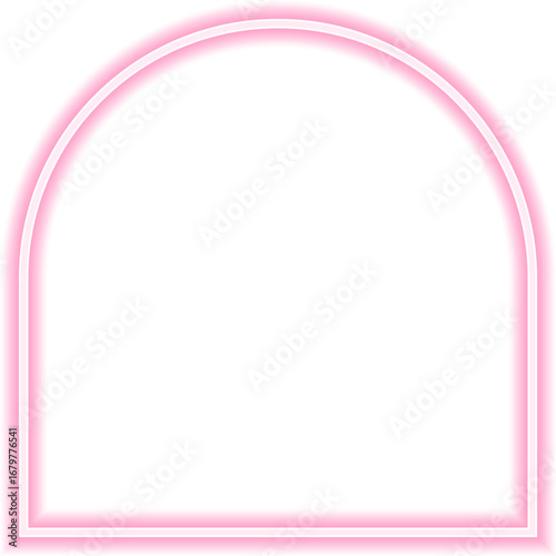 Neon outline shape of a square with one rounded side and one straight side.
