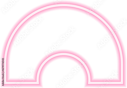Neon outline shape of a semicircle with a circular concave side.
