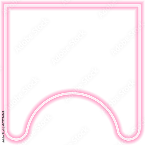 Neon outline shape of a square with a rounded concave side.