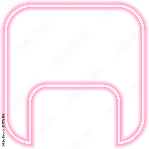 Neon outlined square shape with rounded corners and one squared concave side.