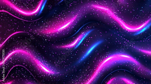 Abstract wave pattern with vibrant neon colors and sparkling elements creating a dynamic and futuristic atmosphere