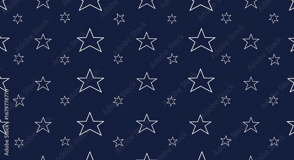 Fototapeta premium Seamless Pattern of White Outline Stars on Dark Blue Background – Minimalist Night Sky Design
