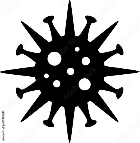 Virus icon with spikes and circles in black silhouette  