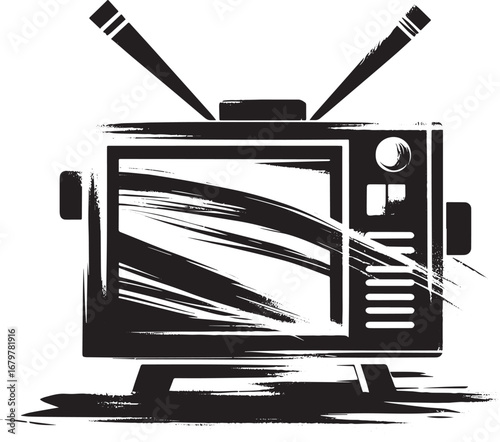 Minimalist sumi-e style television icon for digital media and ne