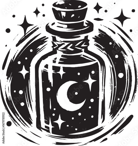 Mystical Elixir Ink Illustration of Witchcraft Potion with Celes