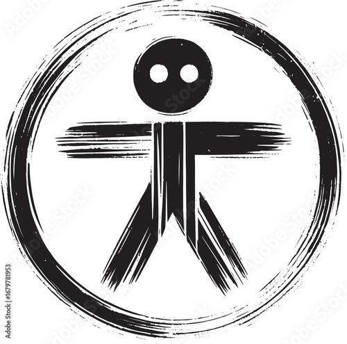 Abstract symbol representing human figure, artistic ink drawing