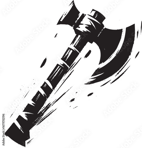 Monochrome War Axe Depiction with Sumi-e Inspired Ink Wash Effec