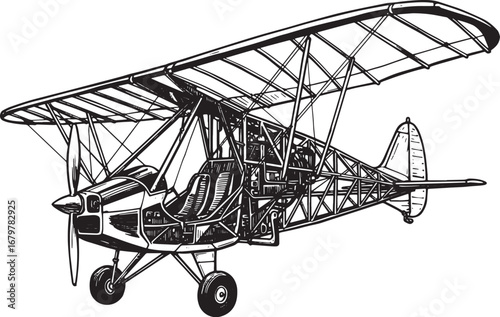 Monochrome linocut style illustration showcasing a vintage ultra