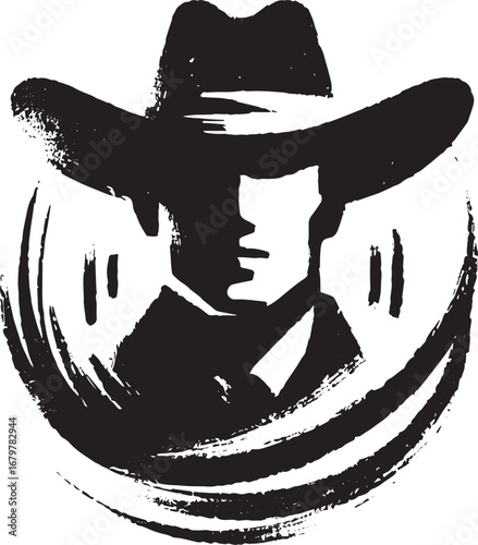 Minimalist Sumi-e Depiction of a Western Outlaw Silhouette withi
