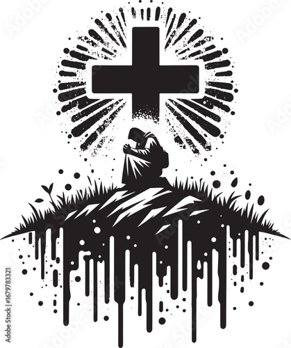 Symbolic depiction of faith, prayer, and the cross, representing spirituality and hope