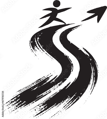 Minimalist icon symbolizing forward movement on a winding path w