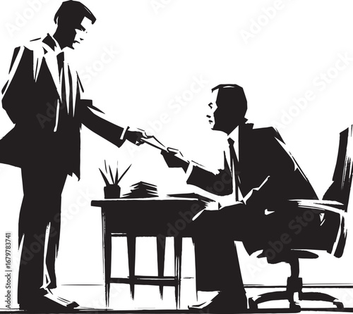 Sumi-e bribery illustration showing a man offering money to an o