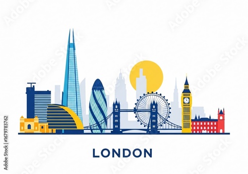 Colorful London City Skyline Vector Illustration Isolated on White Background