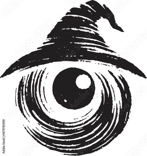 Eerie gaze, a minimalist witch eye icon crafted with sumi-e brus