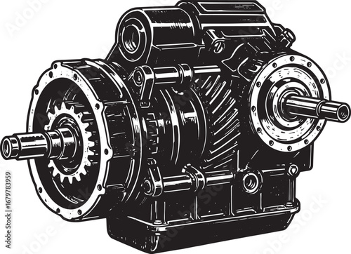 Intricate Gearbox Illustration: Vintage Mechanical Engineering D