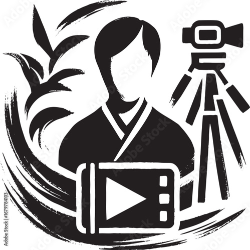 Elegant sumi-e style icon representing modern video content crea