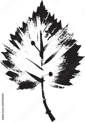 Elegant sumi-e style illustration of a birch leaf in minimalist