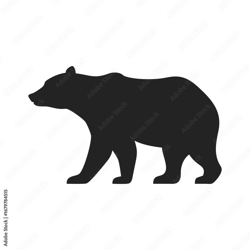 Fototapeta premium Cartoon grizzly bear silhouette logo. Black icon bear isolated on white background. Vector illustration side view