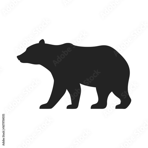 Cartoon grizzly bear  silhouette logo. Black icon bear isolated on white background. Vector illustration side view