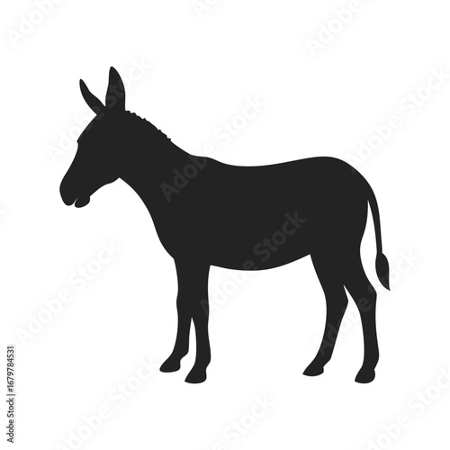 Donkey silhouette logo. Black icon mule isolated on white background. Vector illustration side view