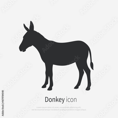 Cartoon donkey icon silhouette. Black mule logo isolated on white background. Vector illustration