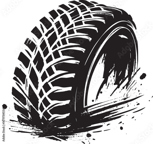 Monochromatic tire tread imprint with stylistic brushstroke effe