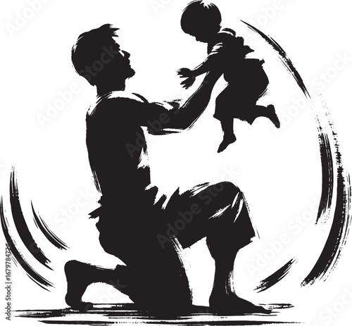 Minimalist sumi-e illustration showcasing a father's affection f