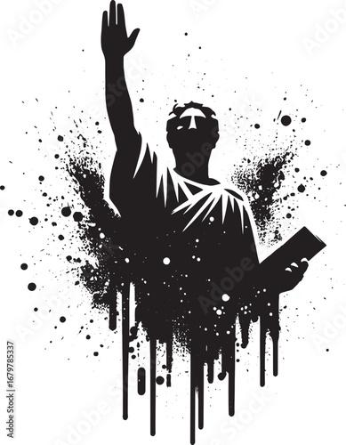 Stylized Vector Illustration of a Preacher with an Open Hand and Book, Religious Concept