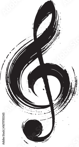 Elegant Treble Clef Art, Expressive Sumi-e Brushwork in Simplist