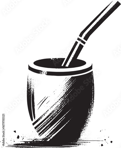 Elegant Sumi-e Illustration of Traditional Yerba Mate with Bombi
