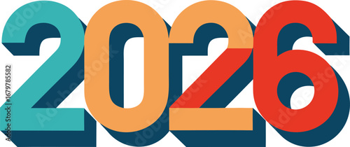 Bold colorful numbers 2026 with shadow