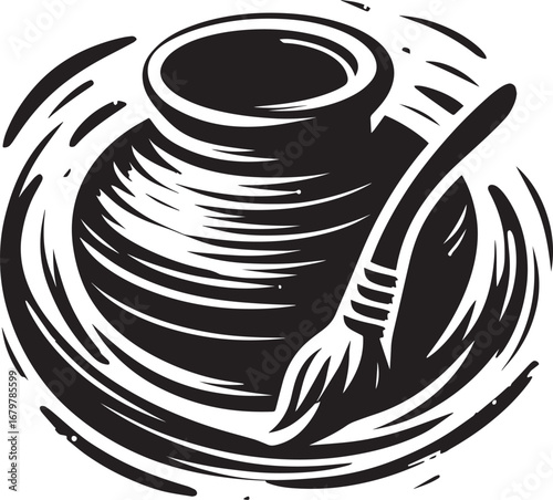 Elegant monochrome pottery creation icon displaying ancient craf