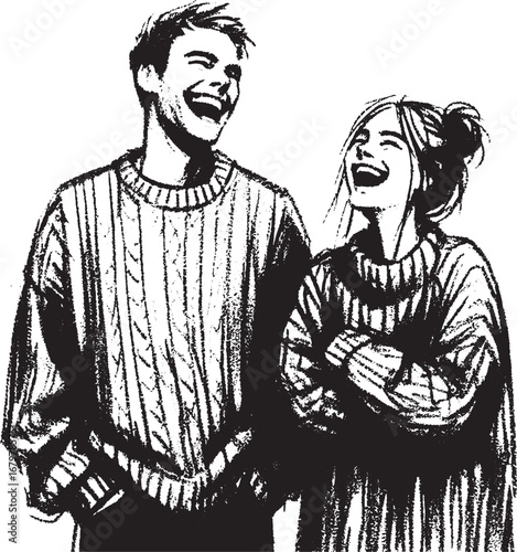 Cheerful illustration of a laughing couple, capturing joy and the bond of friendship or love