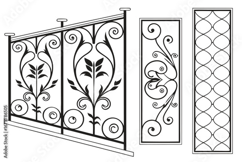Ornate Wrought Iron Balustrade and Decorative Panels with Floral Motifs railing fence