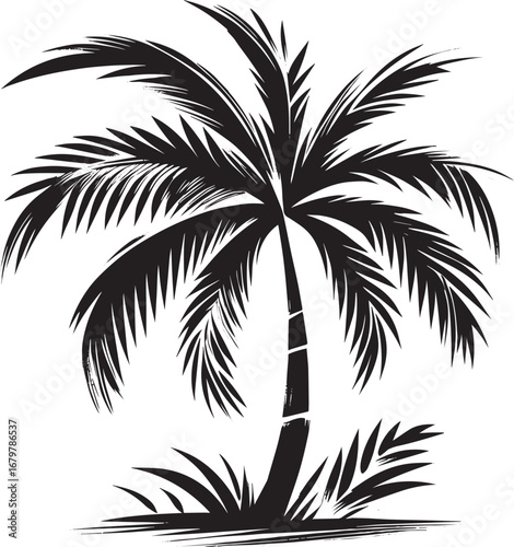 Elegant Palm Tree Silhouette with Brushstroke Texture for Minima