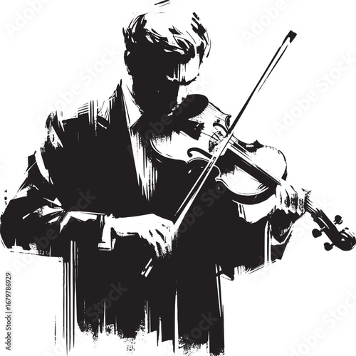 Monochromatic contemplation of a violinist preparing to play, su