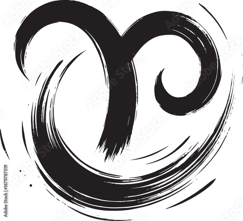 Elegant Capricorn symbol rendered in ink wash painting style wit