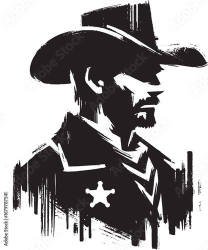 Stylized Western Lawman Portrait with Brushstroke Texture, Sumi-